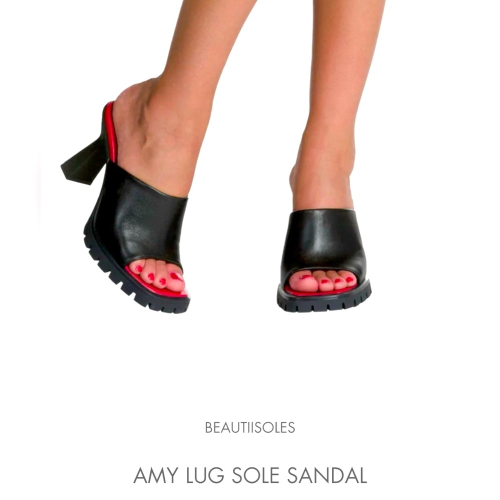 Beautisoles Designer Black Block Heel Slide Sandals